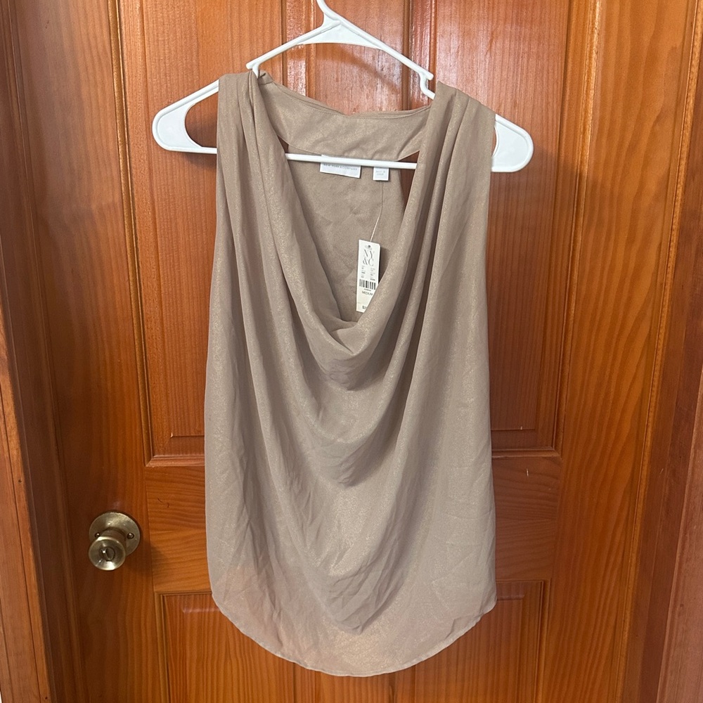 New York & Company Taupe Drape Blouse cowl neck size M